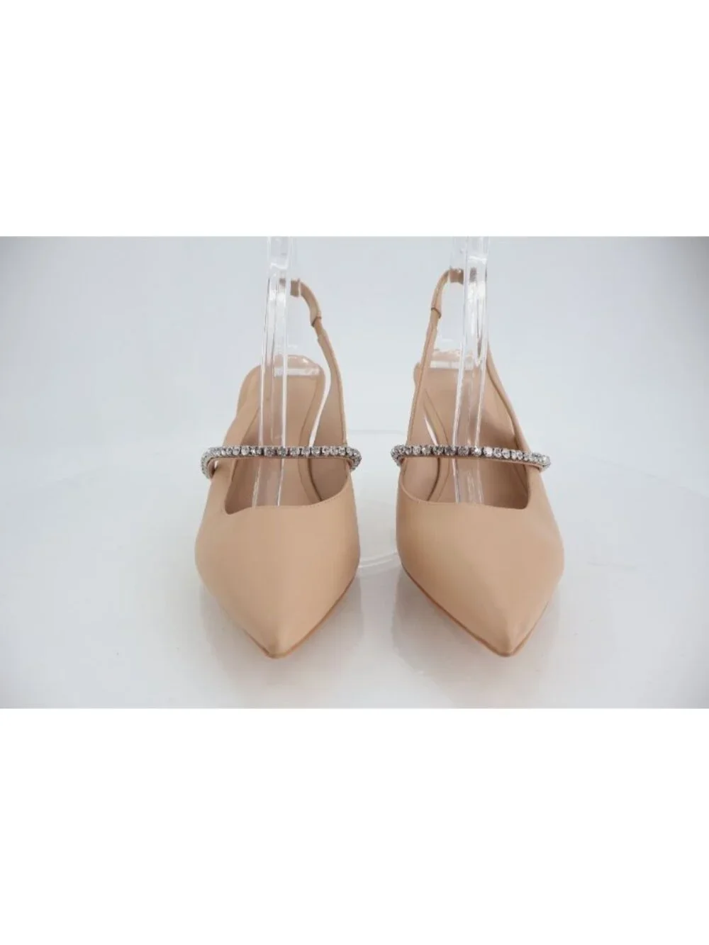 STUART WEITZMAN Crystalline 75 embellished leather slingback pump Size 9.5 Beige